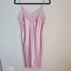 Vintage Body Chic Pink Satin & Lace Slip Dress - Size 34B